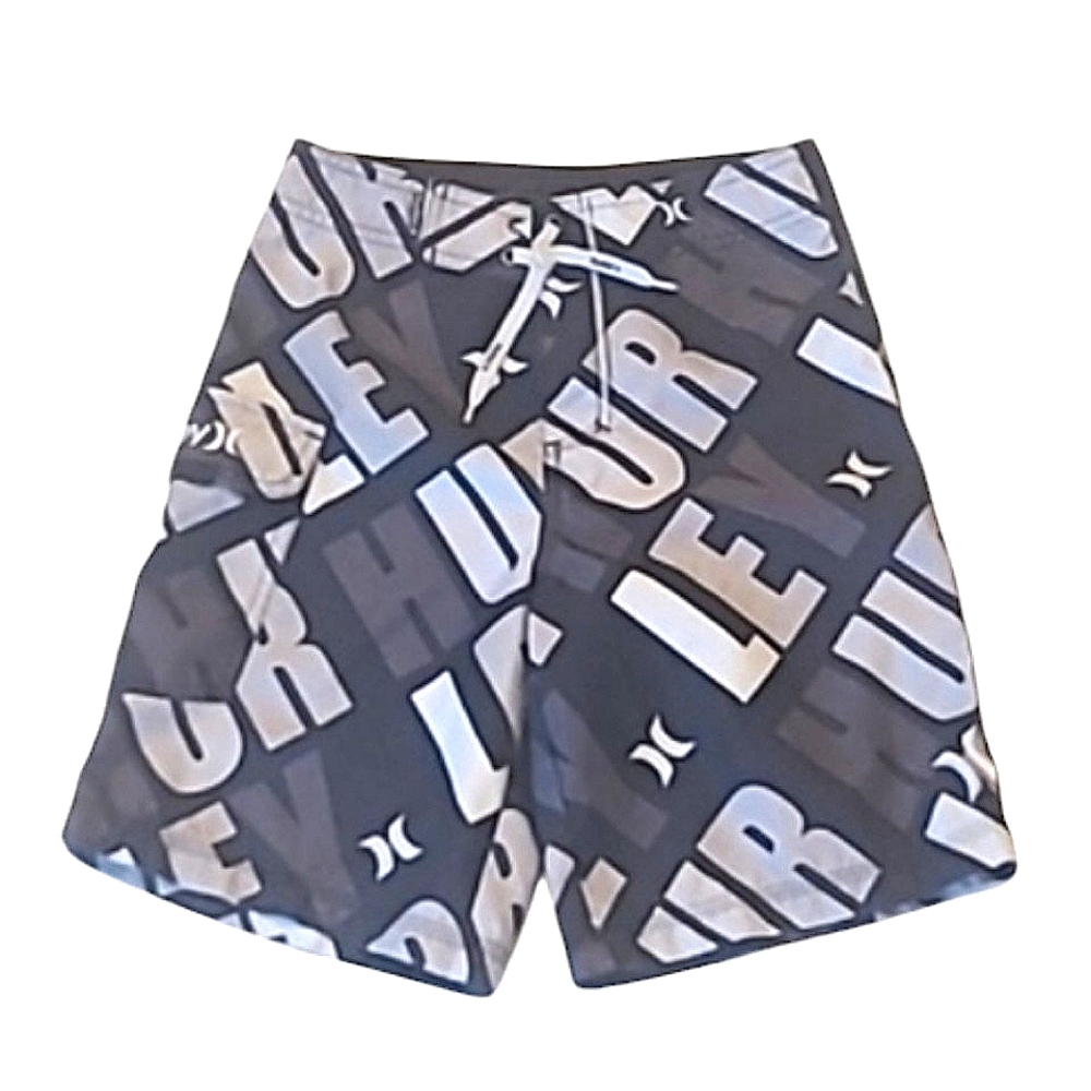 Hurley Swim Trunks Block Lettering Logo Beach Board Shorts Side Pocket Tie Waist